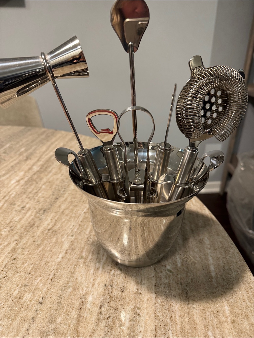 Pottery Barn Vintage Stainless Steel Cocktail Bar Tool Set with Ice Bucket - Picture 2 of 6